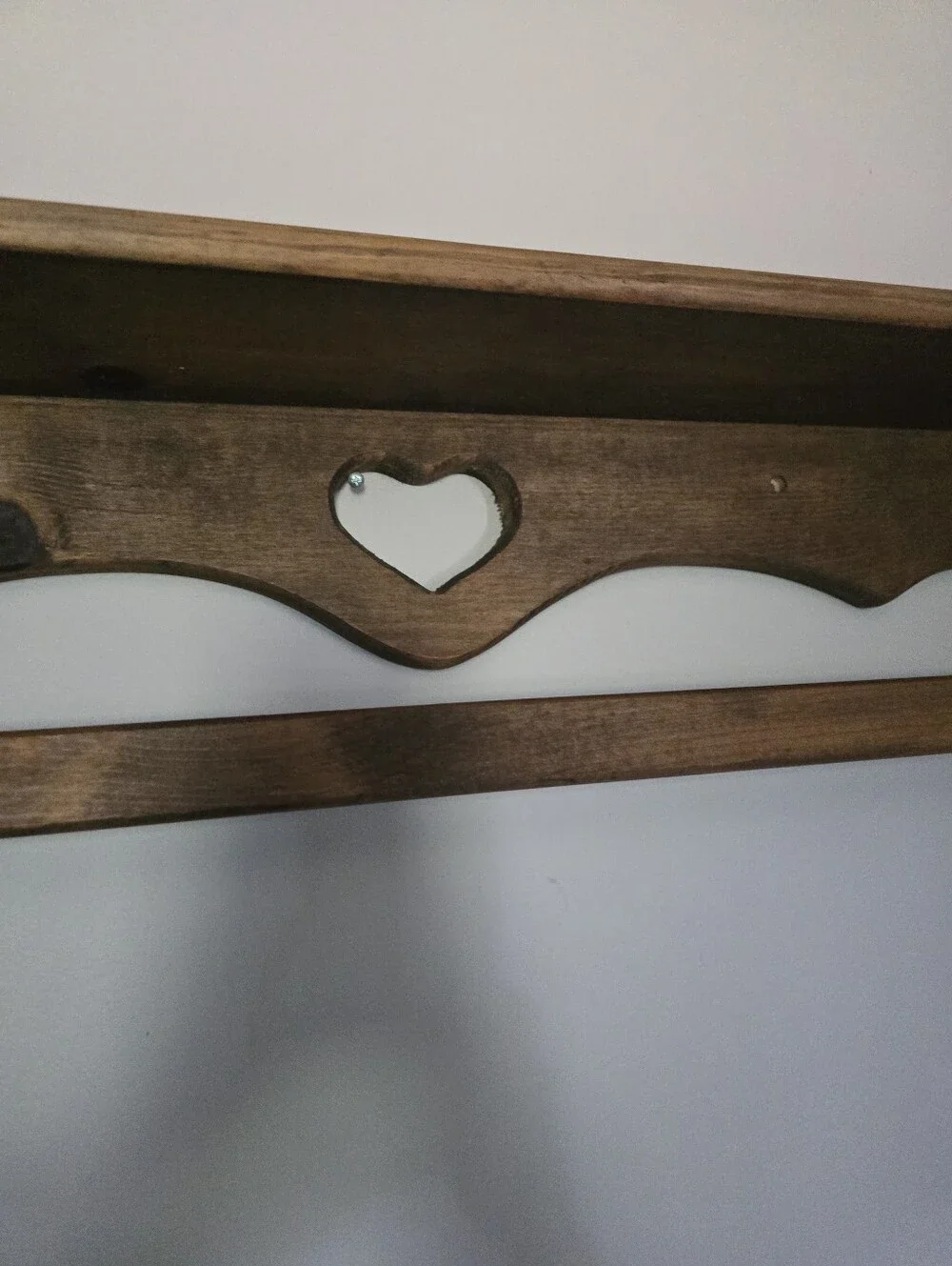 Rustic Brown Wooden Wall Shelf with Heart Accent